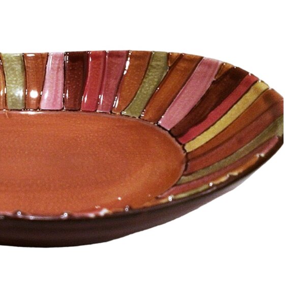 Pier 1 Wavy Stripe Serving Bowl, Hand Painted Bowl, Vintage Farmhouse Bowl - Picture 3 of 6